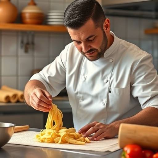 Chef Alessandro prepara pasta fresca fatta in casa nella cucina de La Dolce Vita.