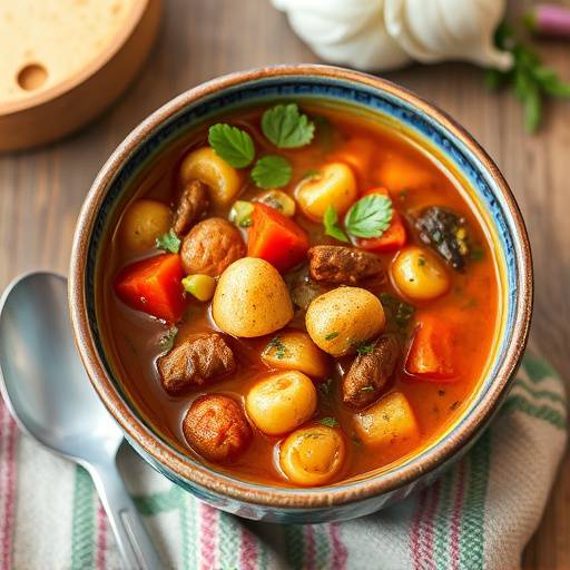 Ciotola di ribollita, zuppa di pane e verdure toscana.