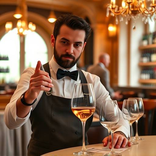 Il nostro sommelier, Marco, consiglia un vino ai clienti.