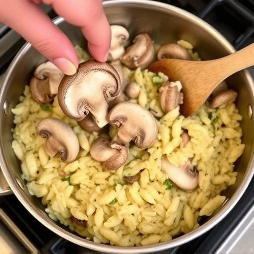La preparazione di un risotto ai funghi porcini.