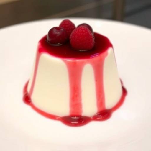 Panna cotta con salsa ai frutti di bosco.
