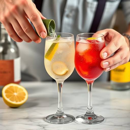Preparazione di un cocktail classico italiano, lo Spritz.