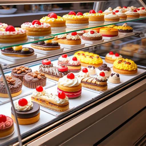 Vetrina con dolci e dessert artigianali.