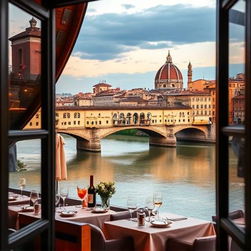 Vista del Ponte Vecchio da una finestra del ristorante.